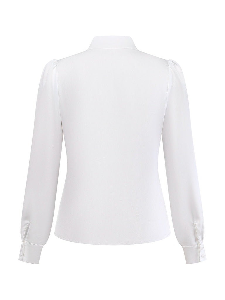 [Prevendita] Camicetta in raso con collo annodato bianco anni '40