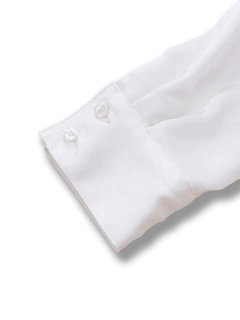 [Prevendita] Camicetta in raso con collo annodato bianco anni '40