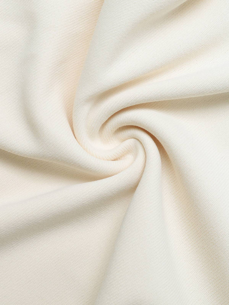 Top con colletto arricciato tinta unita beige anni '50