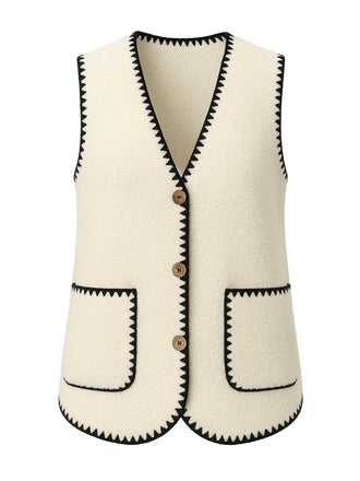 Gilet con tasca e rilegatura in finta lana beige anni '50