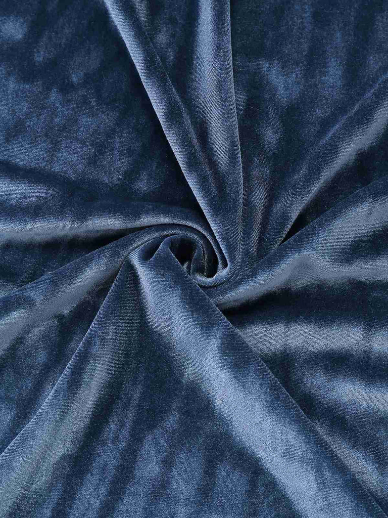 Abito in velluto patchwork di pizzo e pelliccia sintetica blu anni '30