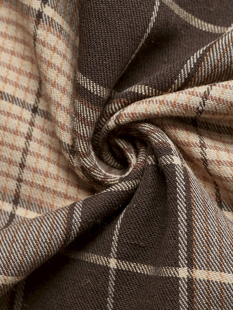 Abito in velluto a coste e quadri con colletto a camicia marrone anni '50