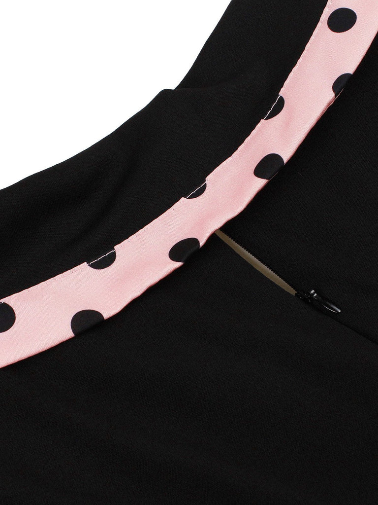 Abito a ruota a pois con cintura e patchwork anni '50