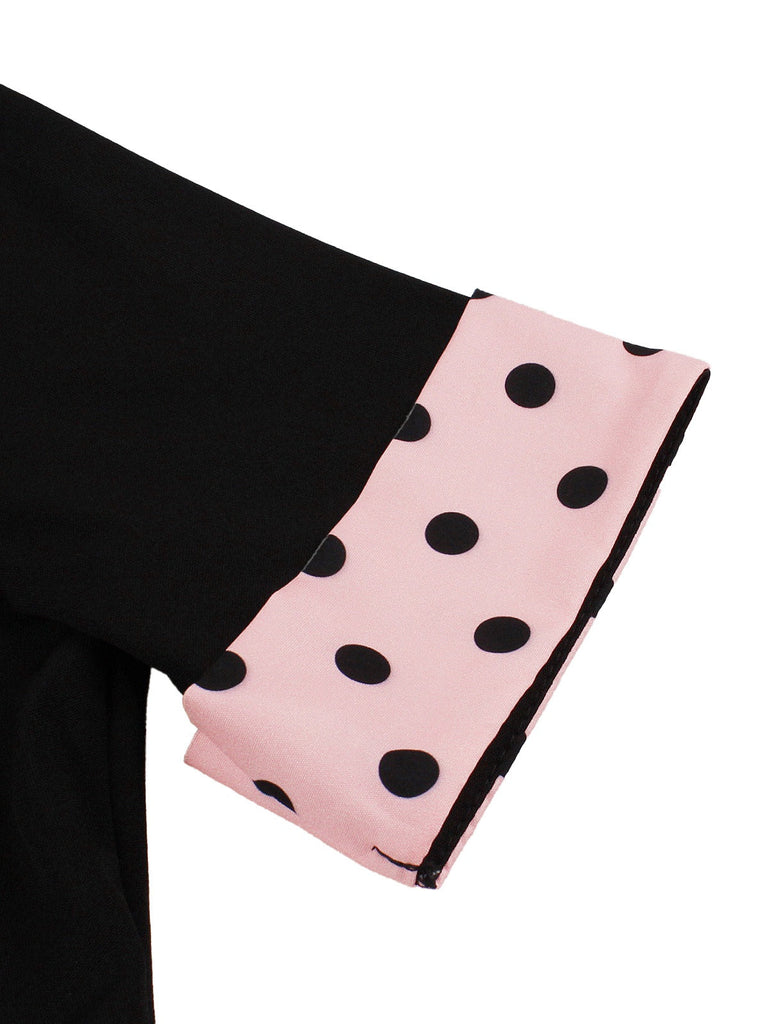 Abito a ruota a pois con cintura e patchwork anni '50