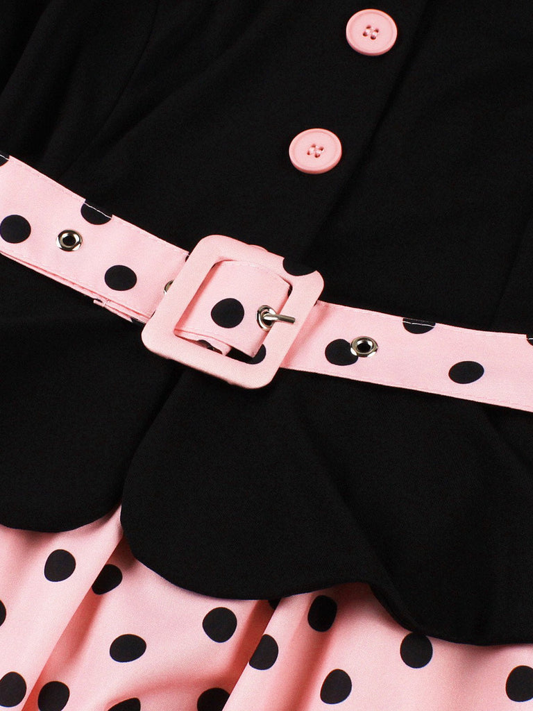 Abito a ruota a pois con cintura e patchwork anni '50