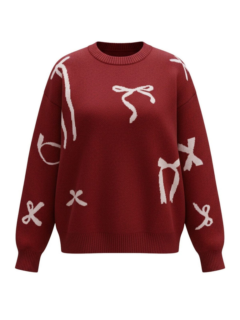 Maglione con motivo a fiocco bordeaux anni '50