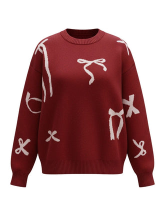 Maglione con motivo a fiocco bordeaux anni '50