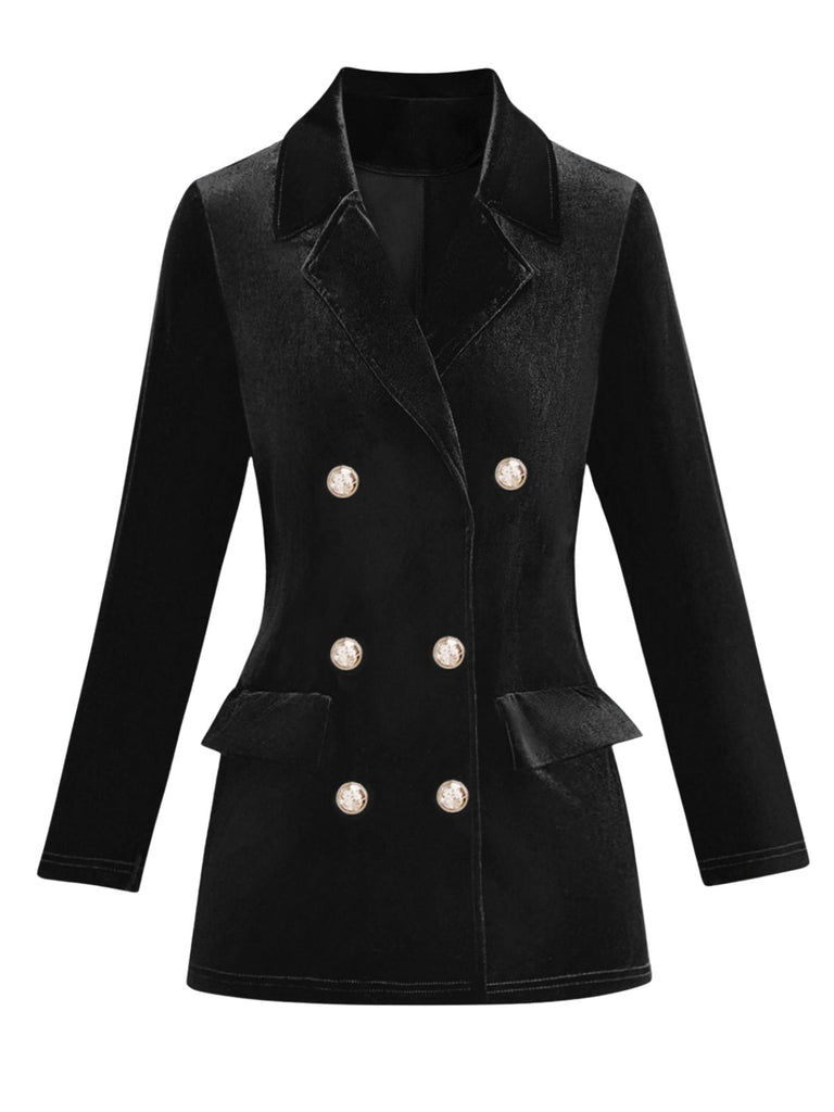 Blazer doppiopetto con revers in velluto tinta unita anni '80