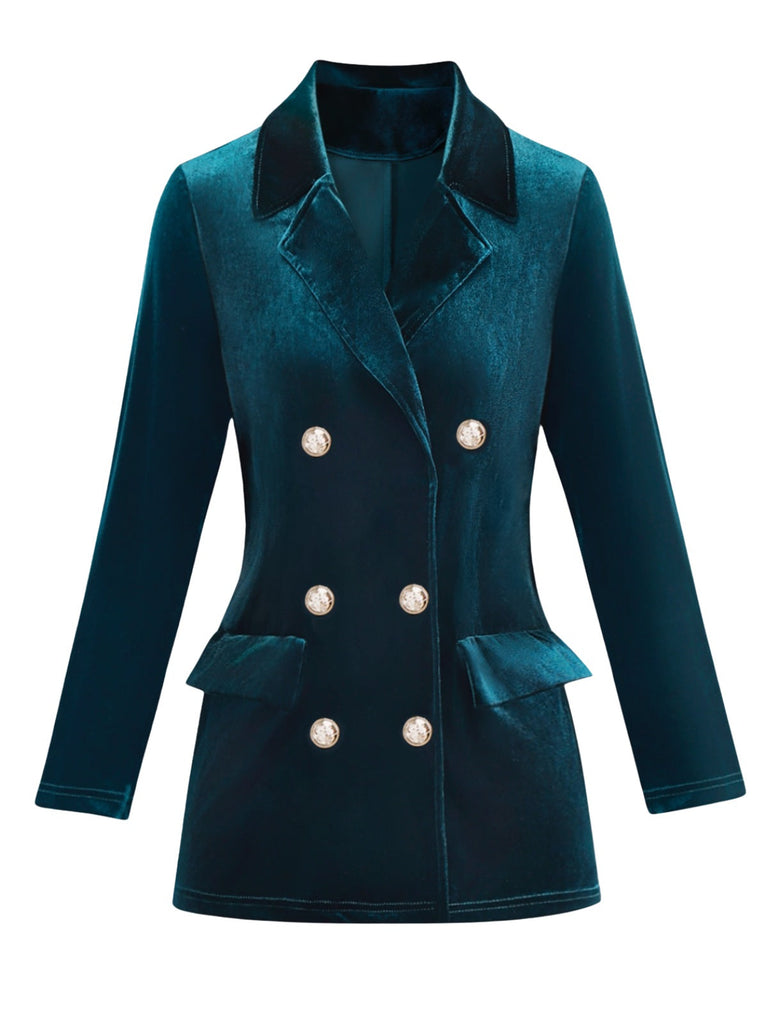 Blazer doppiopetto con revers in velluto tinta unita anni '80