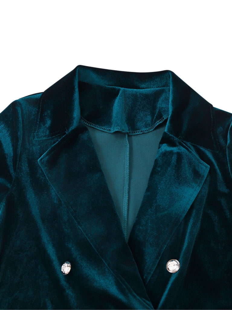 Blazer doppiopetto con revers in velluto tinta unita anni '80