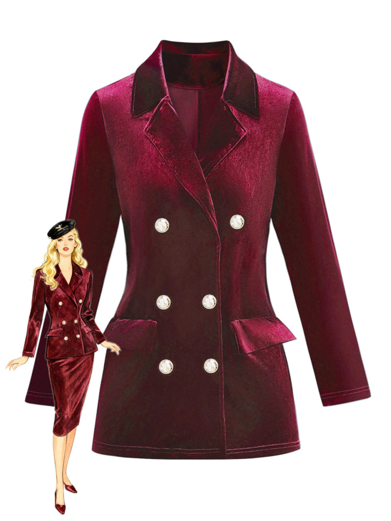 Blazer doppiopetto con revers in velluto tinta unita anni '80