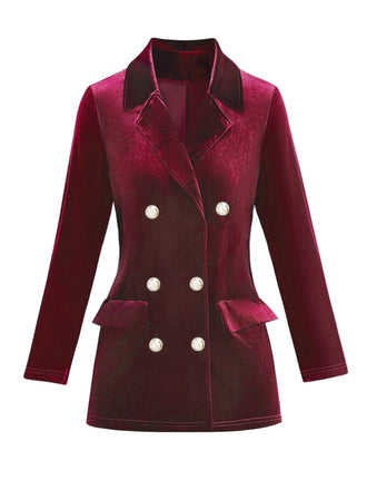 Blazer doppiopetto con revers in velluto tinta unita anni '80