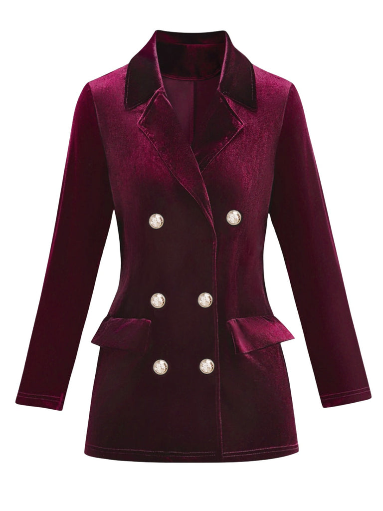 Blazer doppiopetto con revers in velluto tinta unita anni '80