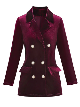 Blazer doppiopetto con revers in velluto tinta unita anni '80