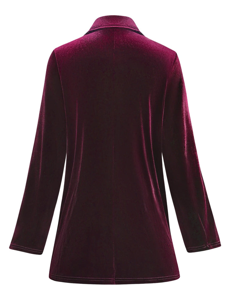 Blazer doppiopetto con revers in velluto tinta unita anni '80