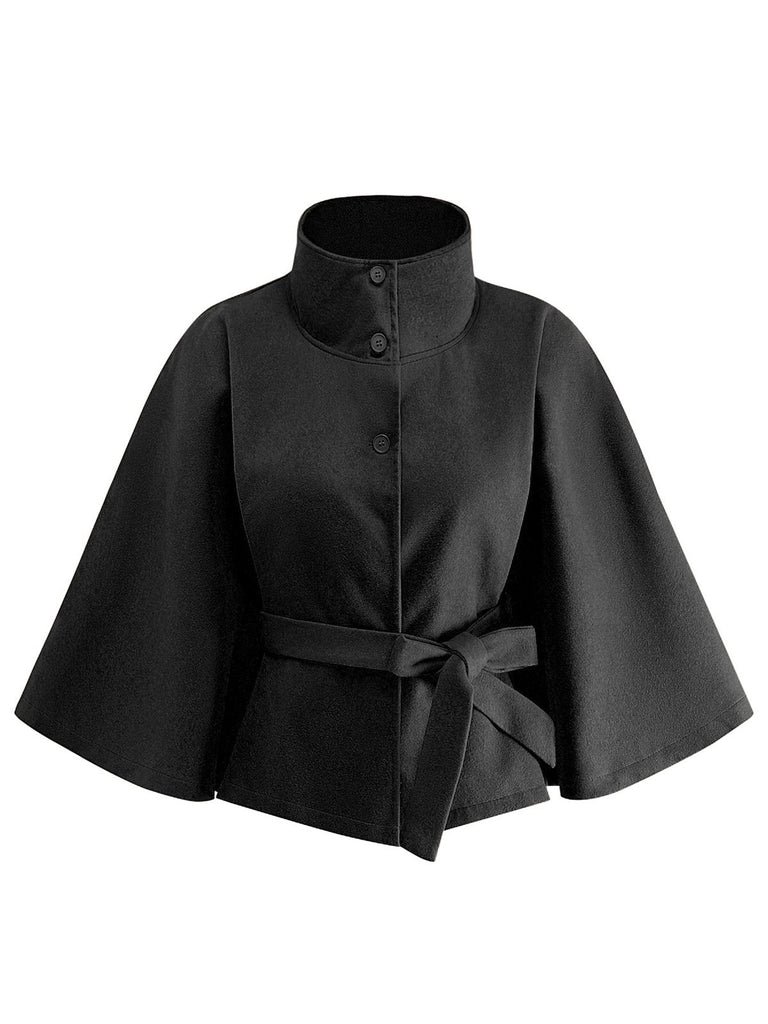 Giacca a mantello con collo alto e cintura anni '70