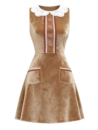 [Prevendita] Abito in velluto con pan di zenzero natalizio marrone anni '60