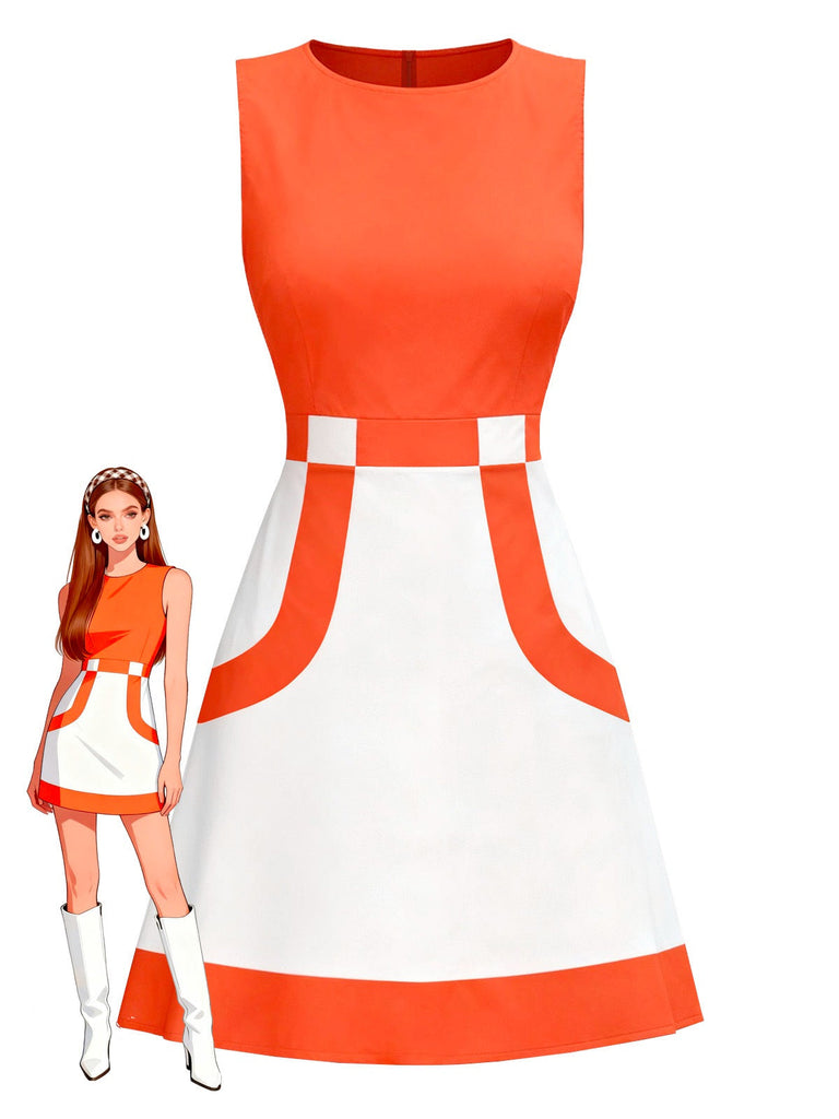 [Prevendita] Abito mod senza maniche color block arancione anni '60