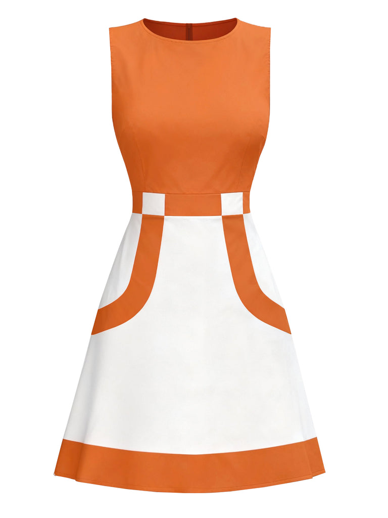 Abito mod senza maniche color block arancione anni '60