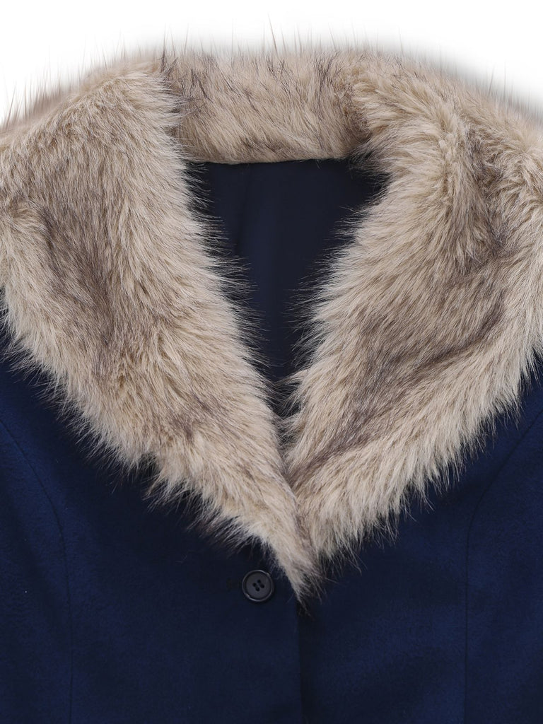 [Prevendita] Cappotto fodera in pelliccia sintetica con cintura blu anni '60