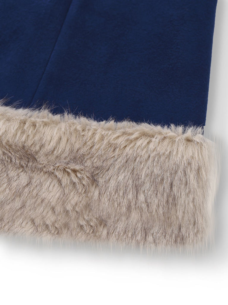 [Prevendita] Cappotto fodera in pelliccia sintetica con cintura blu anni '60