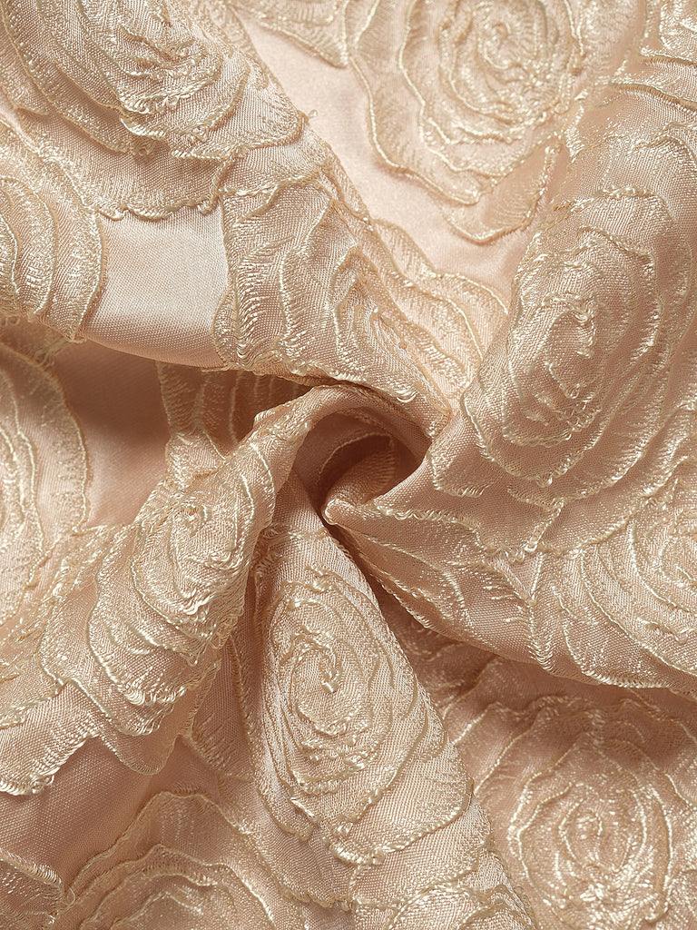 Abito in jacquard rosa con fiocco e scollo a V champagne anni '30