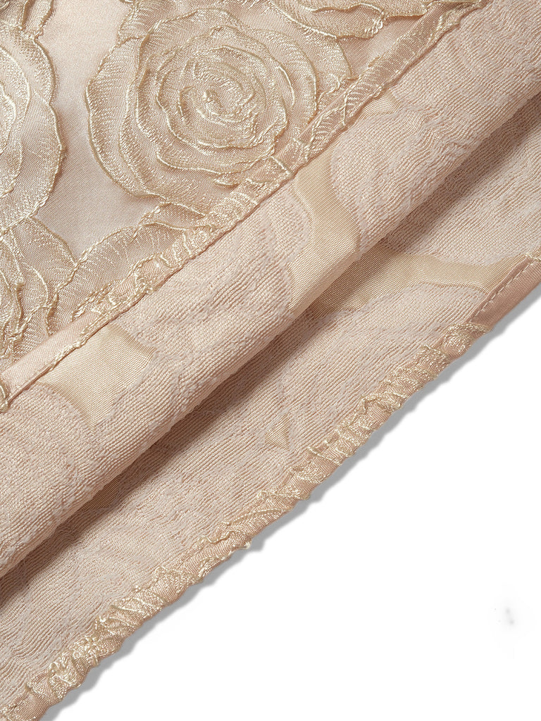 Abito in jacquard rosa con fiocco e scollo a V champagne anni '30