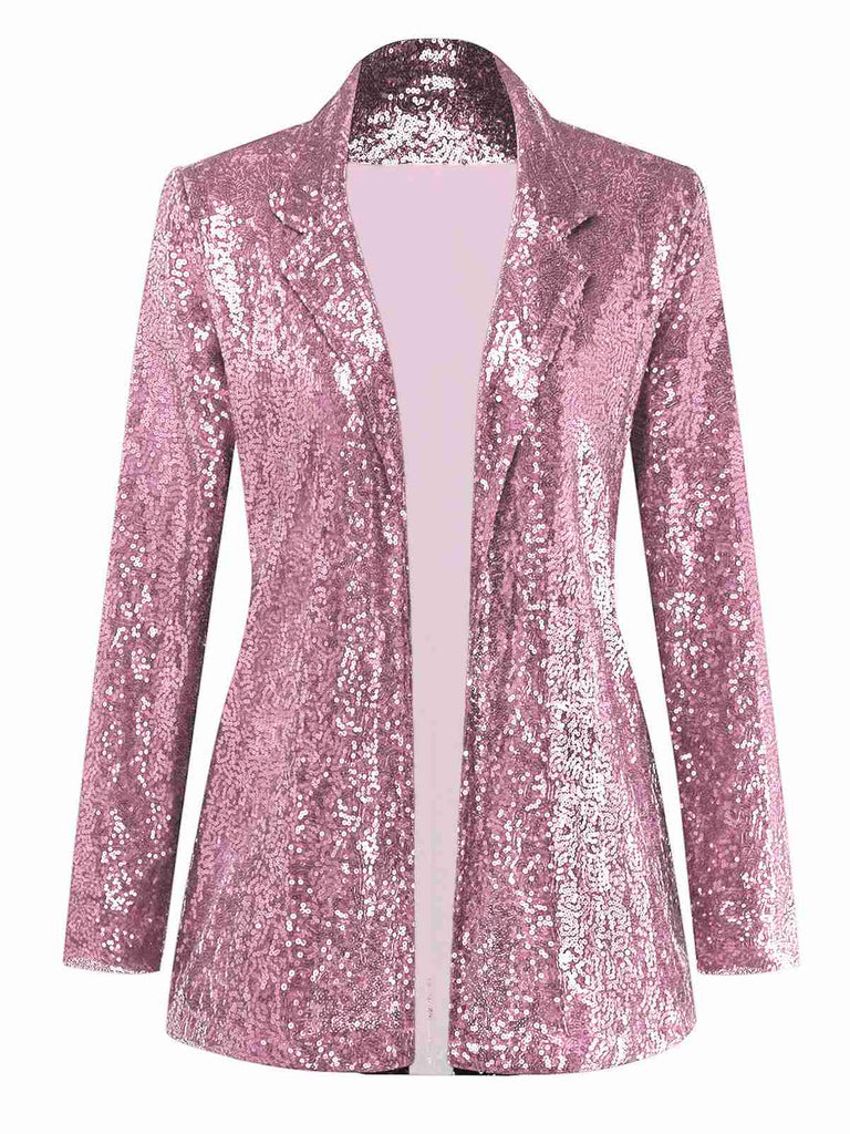 Giacca in paillettes a maniche lunghe con revers anni '70