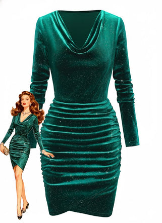 Abito in velluto a maniche lunghe con collo a cappuccio anni '60