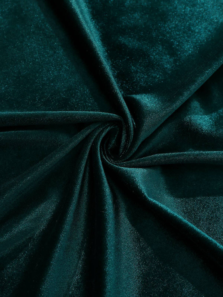 Abito in velluto con spalle scoperte arricciato e spacco laterale anni '30