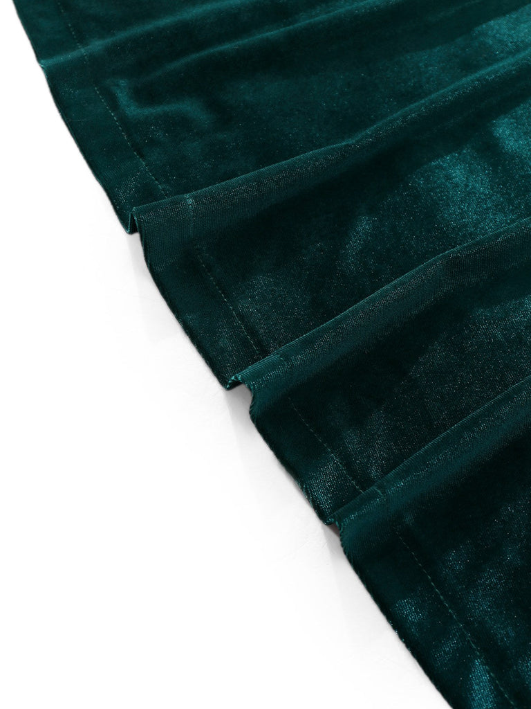 Abito in velluto con spalle scoperte arricciato e spacco laterale anni '30