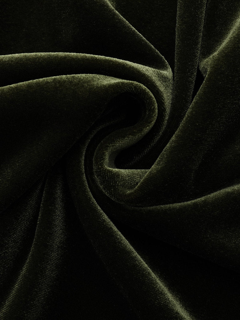 Abito in velluto con scollo a V profondo arricciate verde anni '40