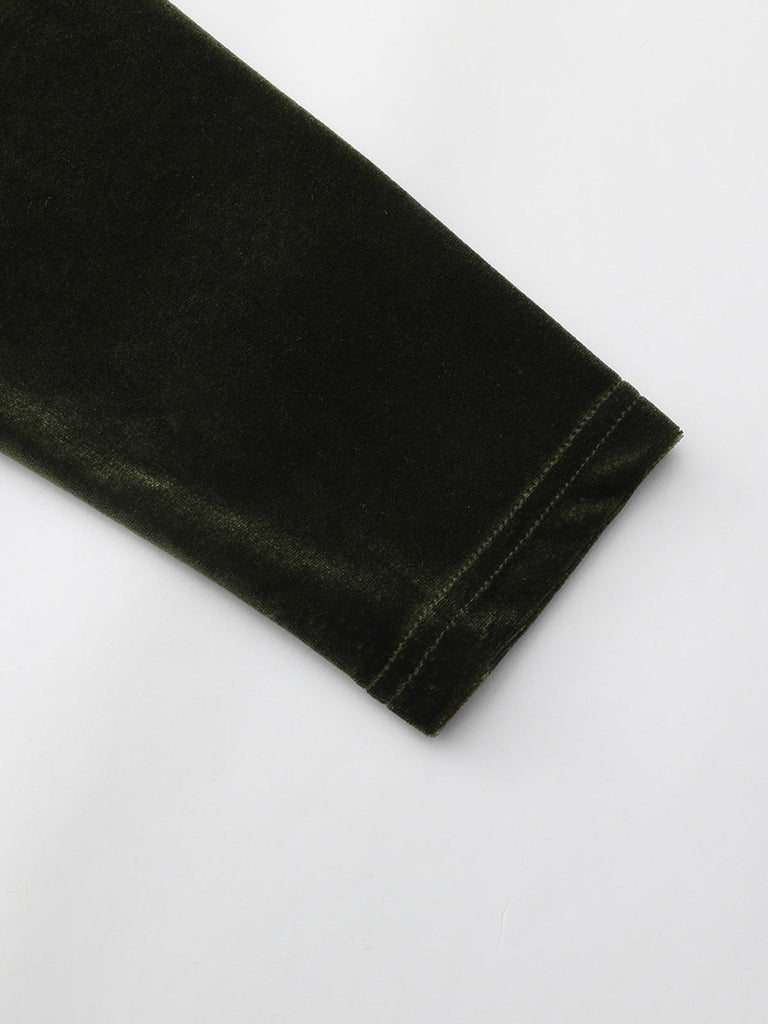 Abito in velluto con scollo a V profondo arricciate verde anni '40