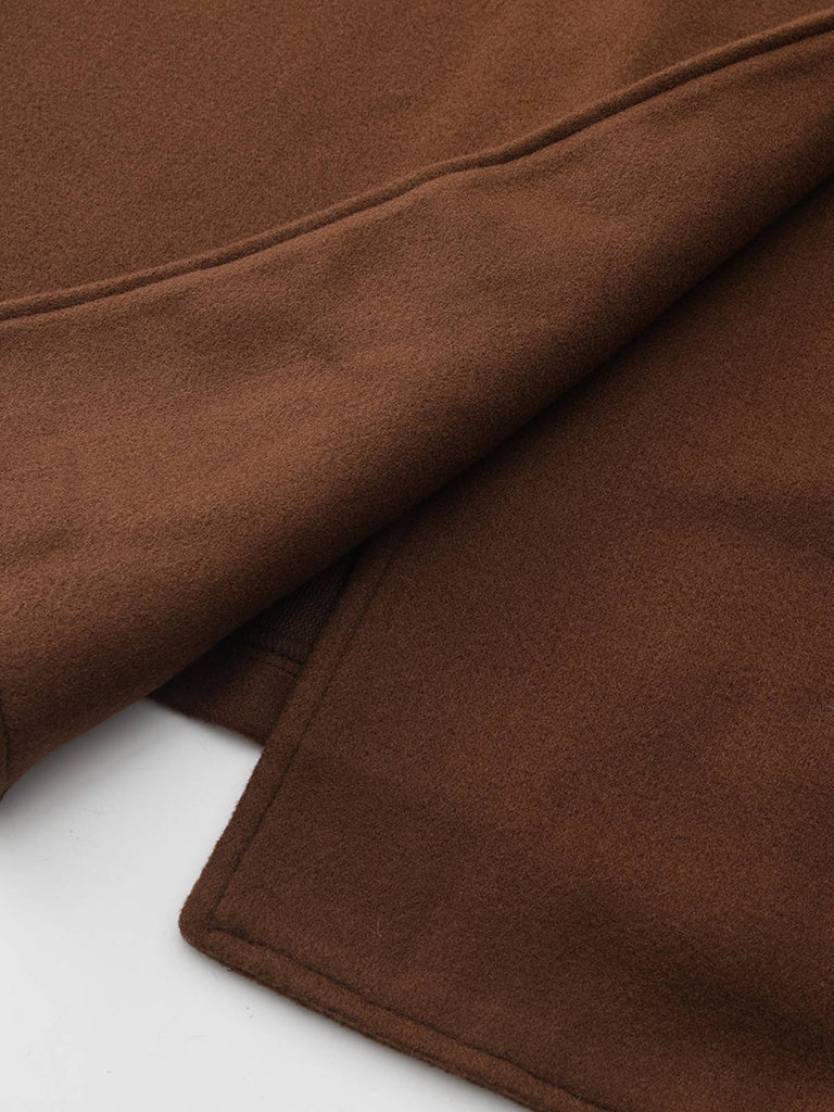 Cappotto lungo in finta lana con colletto a dente marrone anni '30