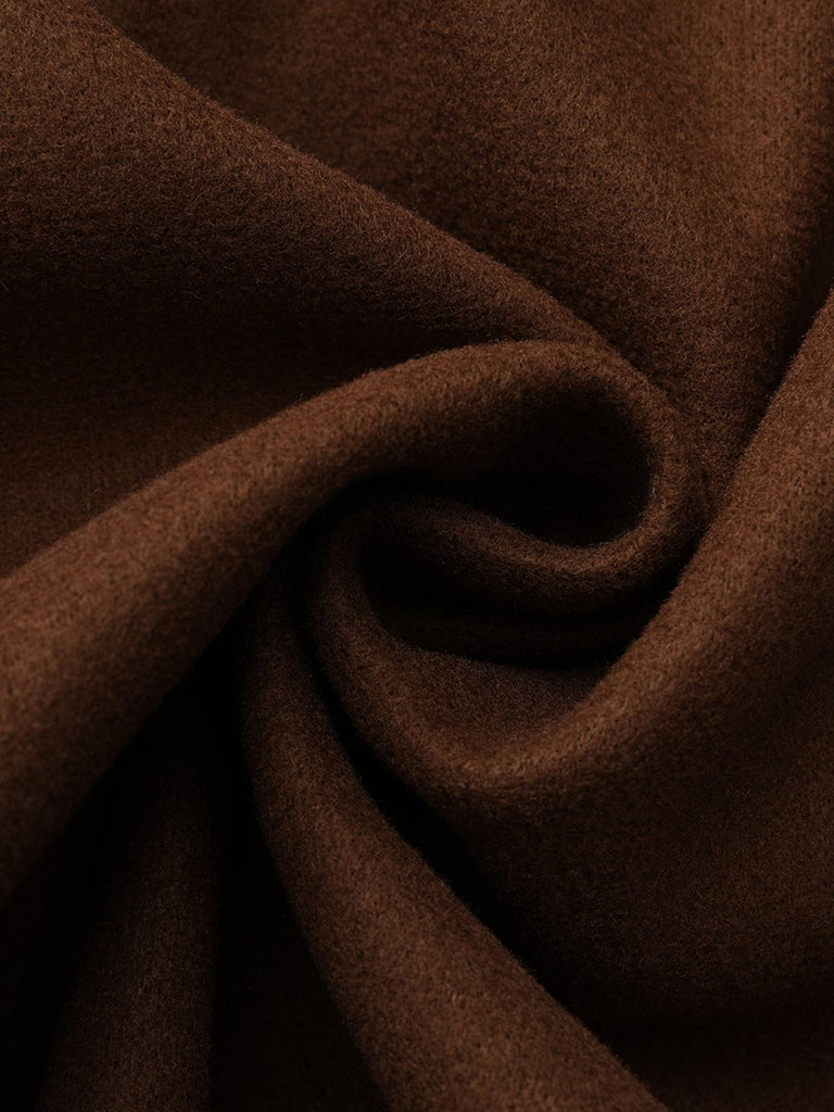 Cappotto lungo in finta lana con colletto a dente marrone anni '30