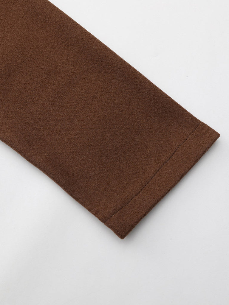 Cappotto lungo in finta lana con colletto a dente marrone anni '30