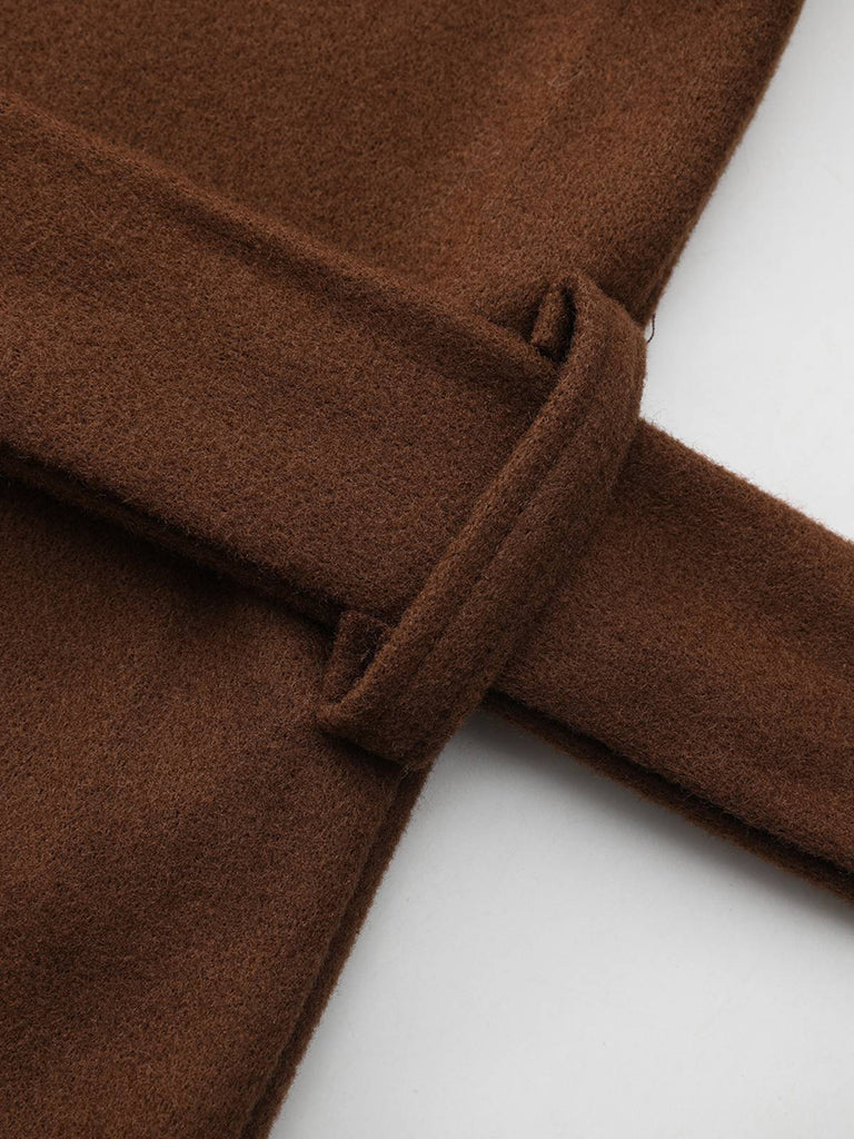 Cappotto lungo in finta lana con colletto a dente marrone anni '30