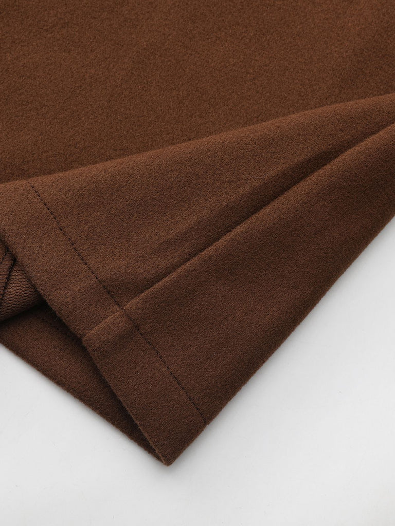 Cappotto lungo in finta lana con colletto a dente marrone anni '30