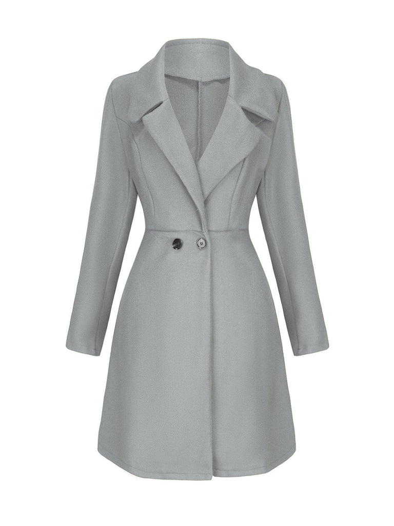 Cappotto a ruota in lana sintetica tinta unita con revers anni '40