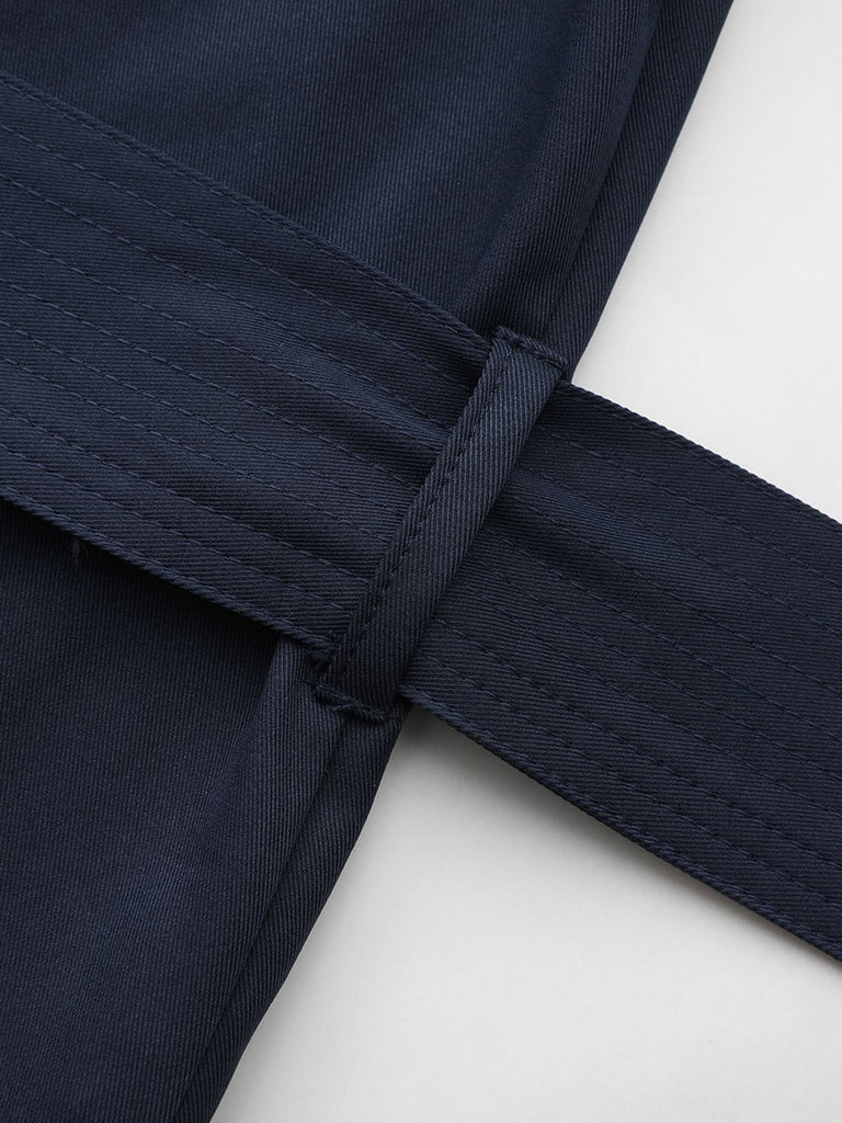 Trench doppiopetto con scollo tondo blu anni '40