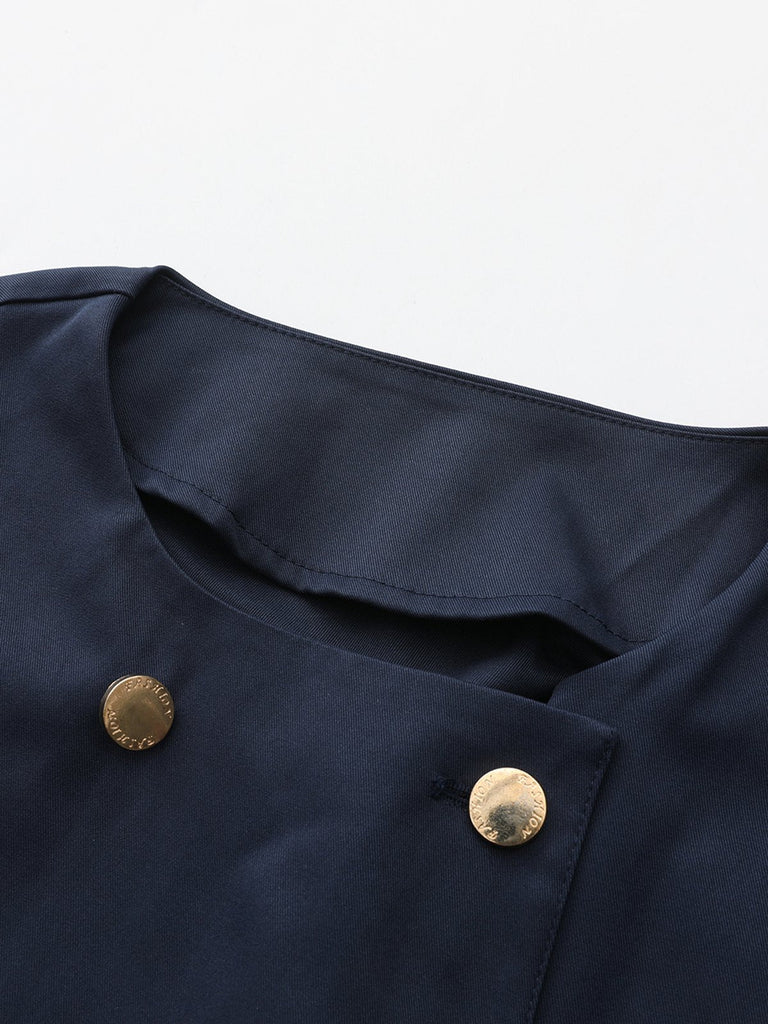 Trench doppiopetto con scollo tondo blu anni '40