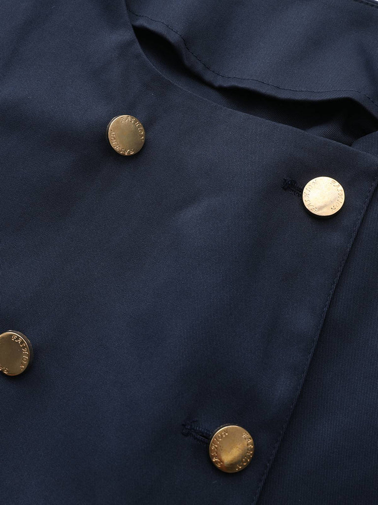 Trench doppiopetto con scollo tondo blu anni '40
