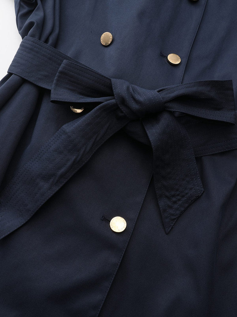 Trench doppiopetto con scollo tondo blu anni '40