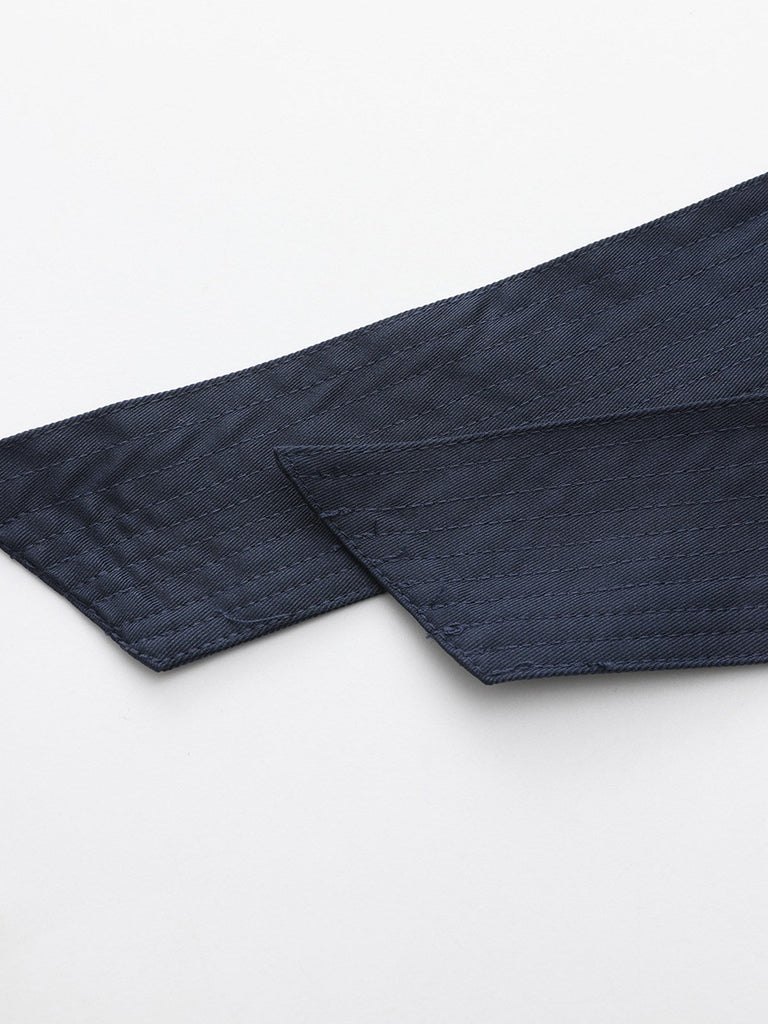 Trench doppiopetto con scollo tondo blu anni '40