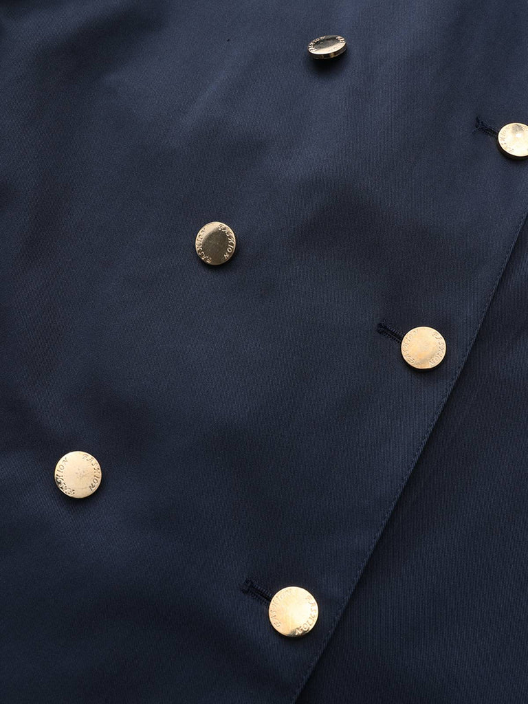 Trench doppiopetto con scollo tondo blu anni '40