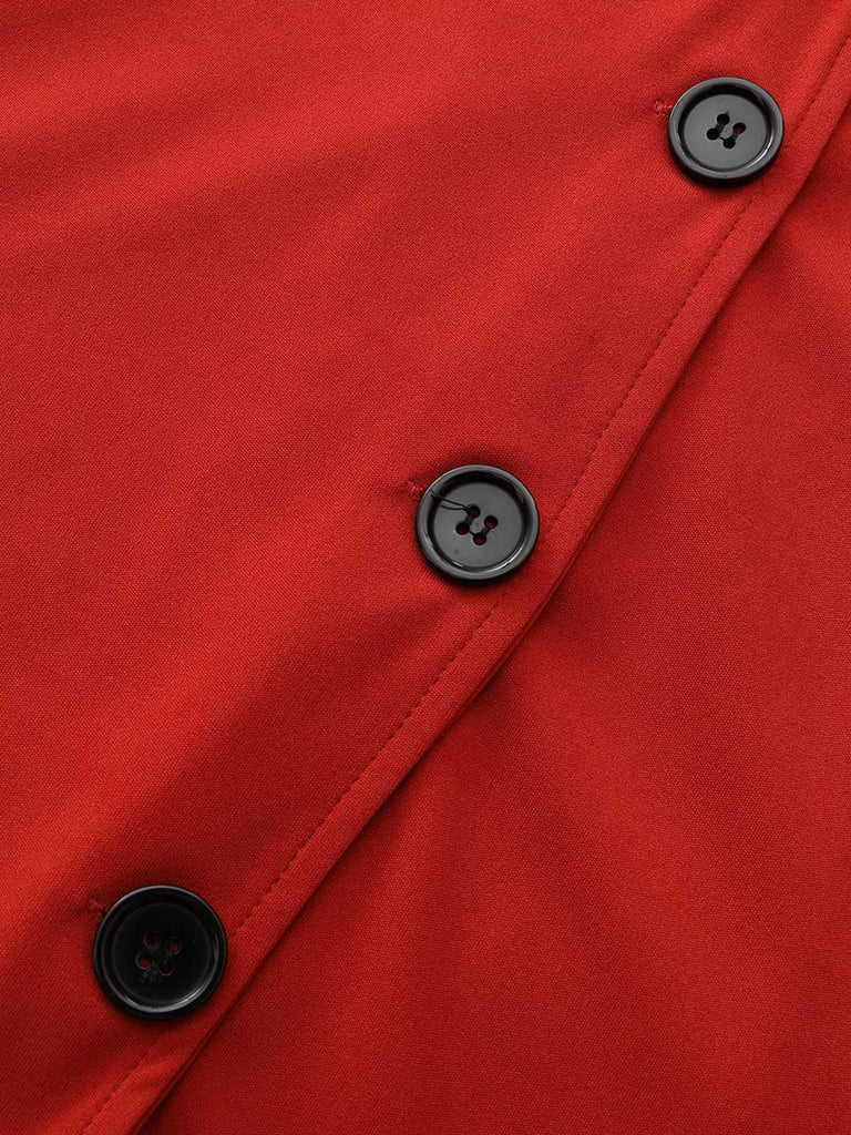 Cappotto con collo alto e bottoni diagonali rosso anni '40