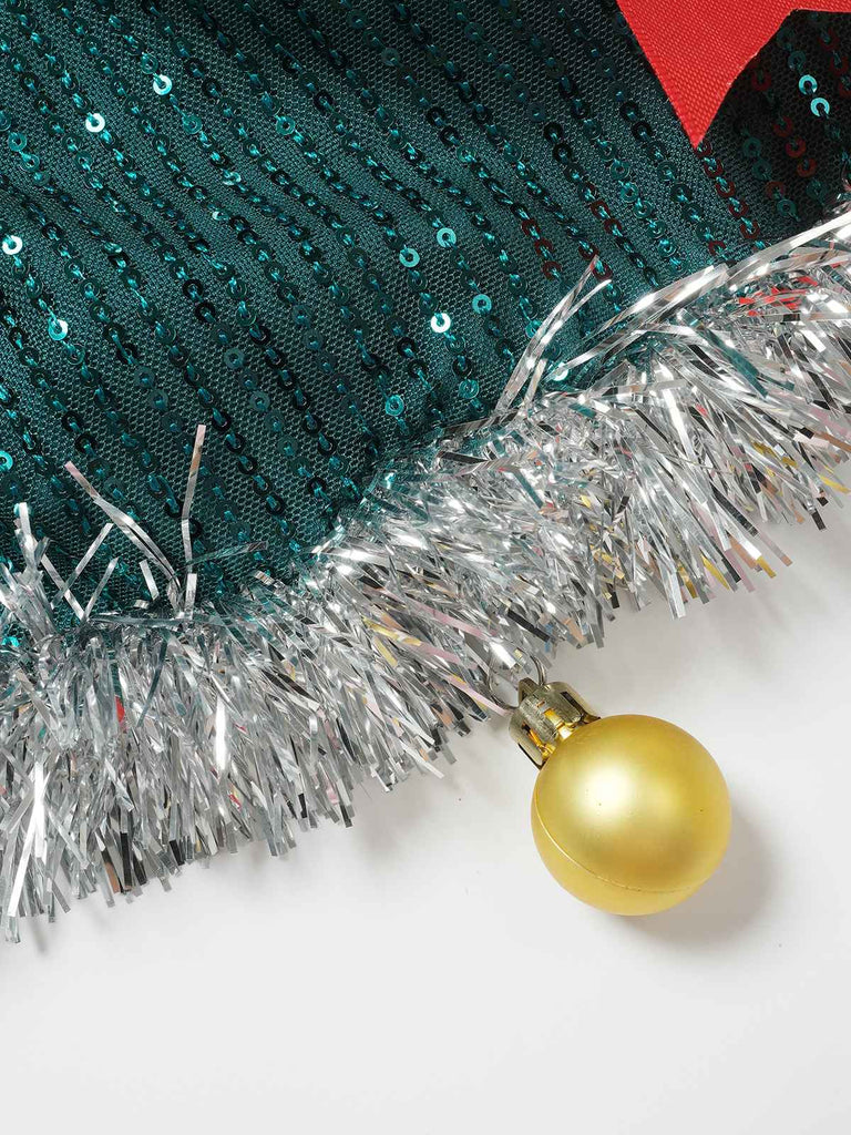 Abito con fiocco e campanellino di Natale e paillettes verde anni '60