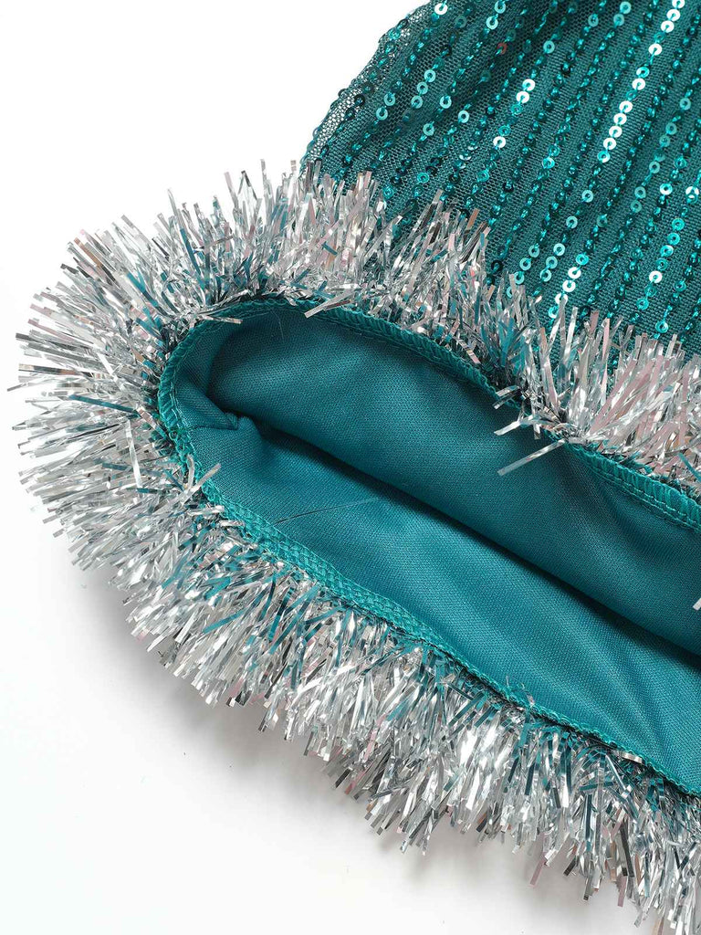 Abito con fiocco e campanellino di Natale e paillettes verde anni '60