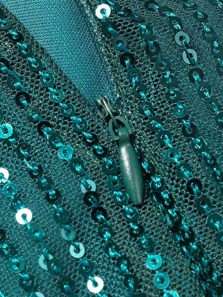 Abito con fiocco e campanellino di Natale e paillettes verde anni '60