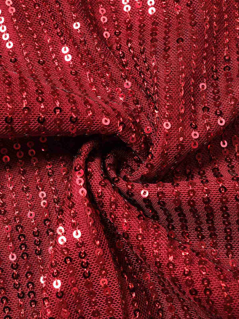 Tuta lunga di piume e paillettes senza spalline con patchwork anni '50